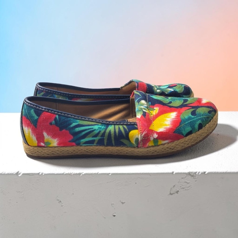 b.o.c. Franki Tropical Floral Espadrille Loafers Navy Blue‎ Multi Womens 8M
